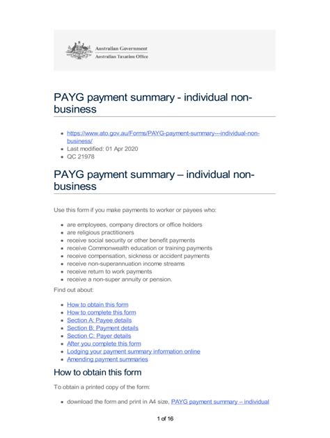 PAYG payment summaries: forms and guidelines.